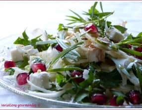 Fenouil, féta, estragon et grains de grenade, en salade croquante