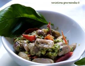 Salade d'haricots coco au pistou et chorizo croustillant