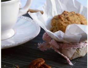 muffins à l'avoine, farine de châtaigne, sirop d'érable et noix de pécan