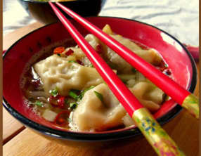 Soupe de raviolis Wonton de canard au gingembre