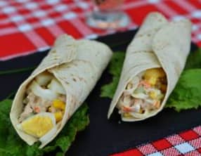 Tortillas au thon, surimi, œufs ,concombre et feta