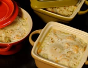 Œuf cocotte au saumon fumé sur sa fondue de poireaux