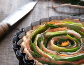 Tarte légère "tourbillon" saumon fumé et poireau