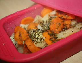 Papillote de cabillaud et ses petits légumes