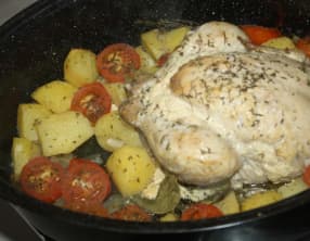 Poulet moutarde tomate et pomme de terre à la provençale