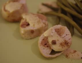 Dindes roulés au foie gras, sauce foie gras et cèpes