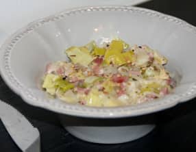 Fondue de Poireaux et Soja et ses Lardons