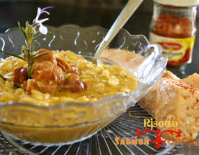 Risotto au chorizo et saumon au piment