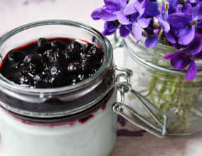 Panna Cotta végétale la violette et myrtilles