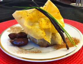 Aumônière de poulet a la vanille et aux épices