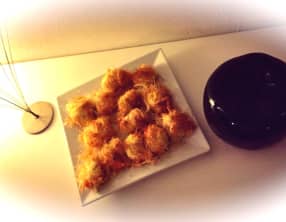 Gambas croustillantes à la ricotta curry ou wasabi enroulées de Kadaïf