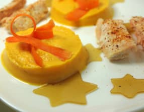 Saumon au piment d’espelette, purée de patates douces et gelée de thé