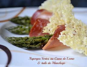 Asperges vertes bio au lomo et tuile de manchego