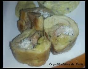 Haut de cuisse de poulet farcis et polenta aux champignons
