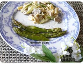 Pâtes Aux Asperges, Champignons Et Poulet