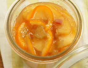 Confit de rhubarbe, orange et pomme