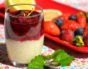 Compotée de fruits rouges, perles du Japon citron verveine