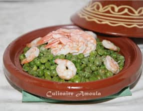 Tajine aux petits pois et aux crevettes