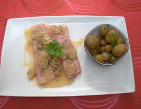 Jambon sauce madère et bonnottes de Noirmoutiers