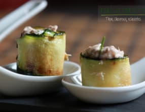 Petits roulés de courgettes, farce au thon, chavroux et échalotes