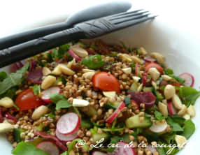 Sarrasin croquant aux petits légumes, magret séché, amande