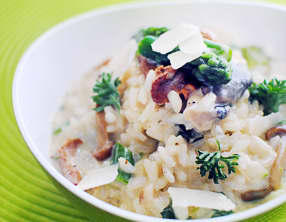 Risotto aux champignons forestiers et asperges vertes