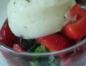Soupe aux fruits rouges et sorbet mojito