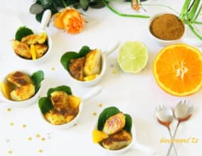 Bouchées de St Jacques au Raz-el-hanout, vinaigrette d'agrumes