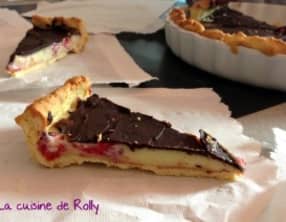 Tarte framboise et chocolat blanc, couche craquante au chocolat noir