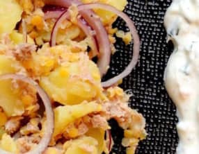 Salade de pdt au thon et sa sauce au fromage blanc