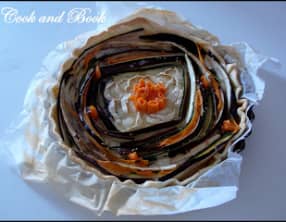 Tarte spirale: aubergine, carottes, courgette