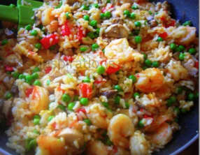 poêlée de riz aux champignons et crevettes