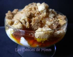 Poires caramélisée et streusel croustillant aux noisettes