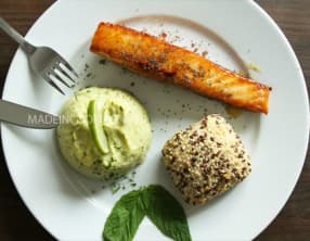 Pavés de saumon paprika et miel accompagné de purée de brocolis