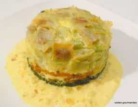 Flan de ravioles sauce chèvre et safran