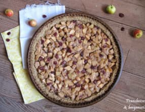 Tarte aux pommes et cranberries, pâte avoine et noix