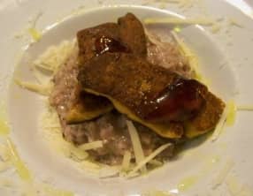 Foie gras de canard poêlé sur Risotto aux Myrtes et à l'huile de truffe