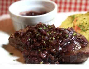 Rumsteck sauce échalote au vin rouge
