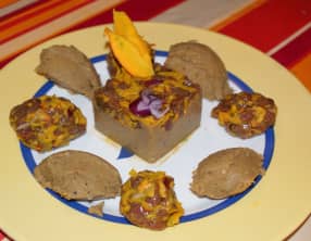 Tartare de chavreuil au potimarron et purée de pois chiche à l'aubergine