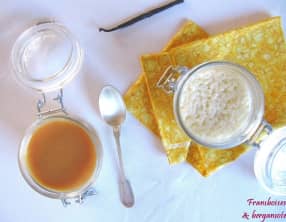 Riz au lait à la vanille et sauce caramel beurre salé