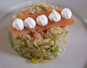 Risotto aux poireaux et saumon fumé