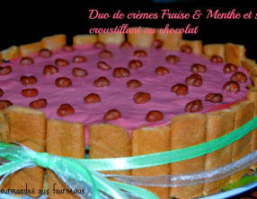 Duo de crème fraise et Menthe et son croustillant au chocolat