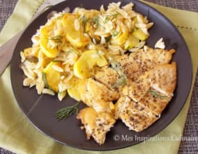 Escalopes aux herbes et orzo