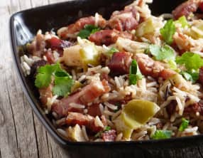 Salade de riz au porc et aux pommes