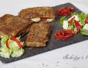 Pain perdu salé tapenade, mozzarella poivron