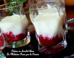Crèmes dessert au chocolat blanc et framboises