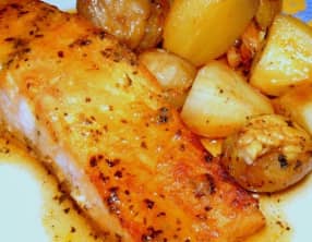 Longes de saumon au miel et aux châtaignes