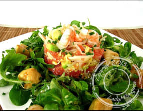 Salade de poulet mariné, crevettes et pamplemousse de Cyril Lignac