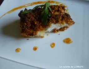 Cabillaud en crumble de chorizo,piment d'Espelette,spéculoos, noisettes et parmesan et comté