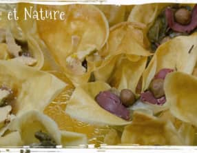 Petits paniers en feuille de brick, foie gras et magret, confit de figues